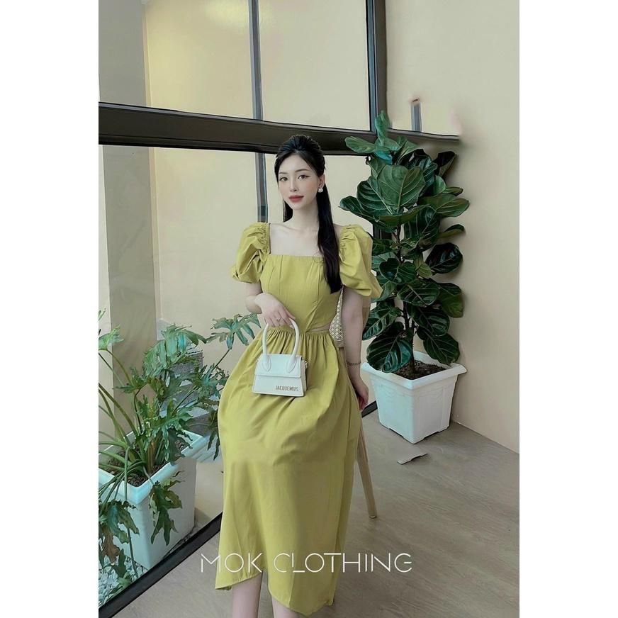 Đầm váy cổ vuông xoắn ngực dáng dài xinh xắn 3 màu sắc kèm ảnh thật