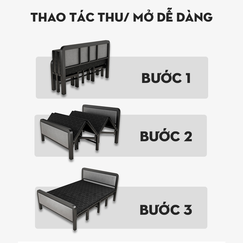 Giường gấp gọn thông minh dùng cho gia đình văn phòng những nơi có không gian nhỏ cần tiết kiệm diện tích chất Liệu khung sắt phủ sơn tĩnh điện