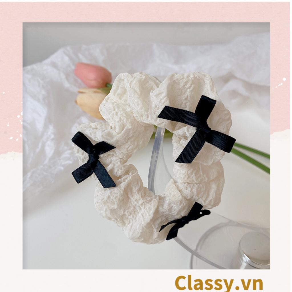 Dây cột tóc Classy scrunchies 2 màu trắng đen có gắn nơ xinh xắn PK774