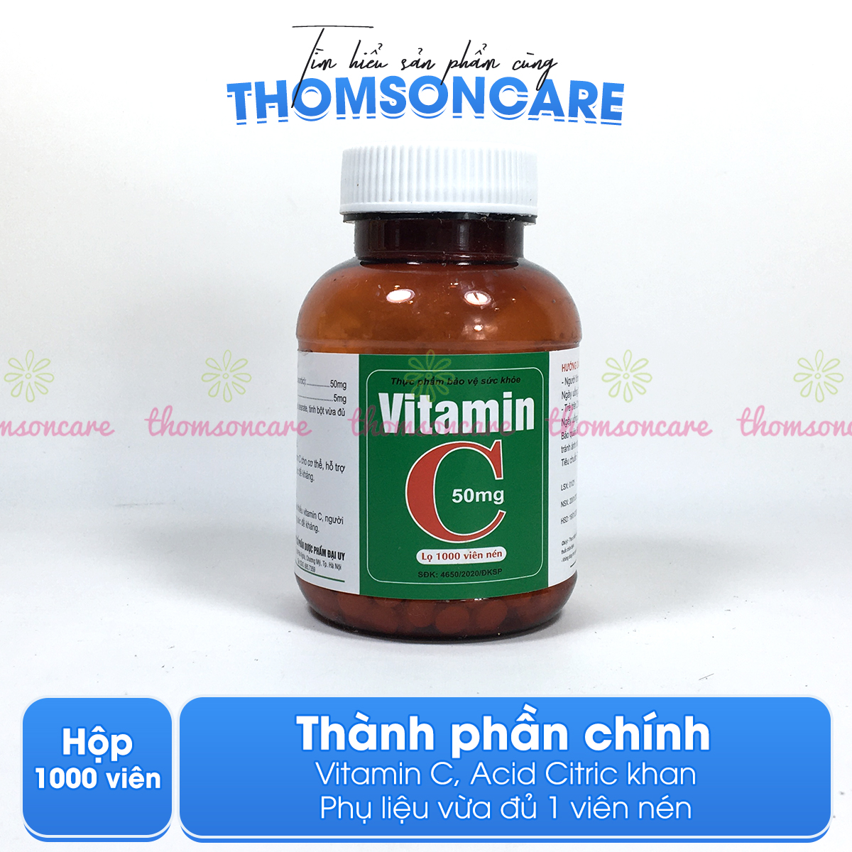 Vitamin C 50mg lọ 1000 viên nén - Bổ sung Vitamin C cho cơ thể, tăng cường sức đề kháng, giảm chảy máu cam