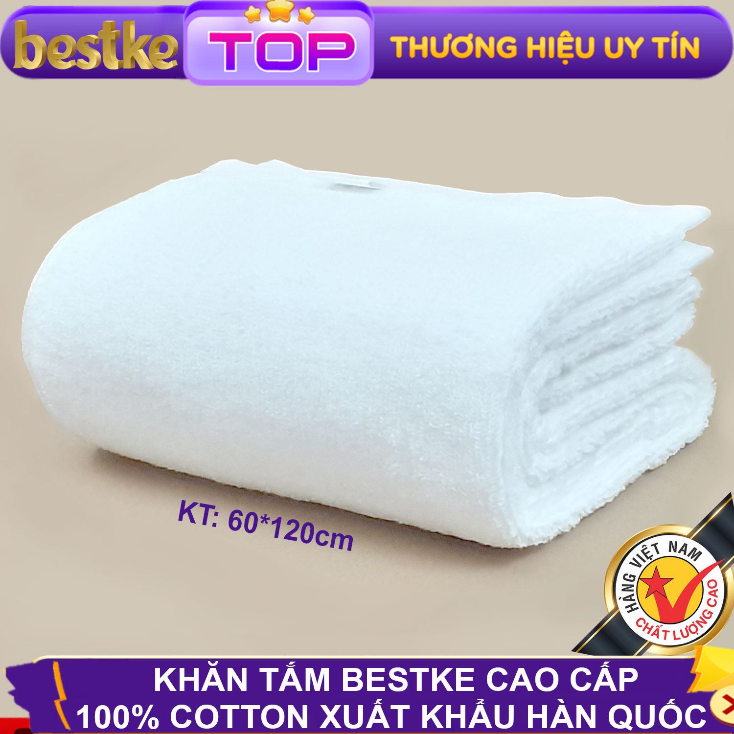 Khăn Tắm Bestke 100% Cotton Siêu Thấm Hút Nước, mềm mại, Xuất Khẩu Hàn Quốc, white size 1.2 Mét, towels bestke