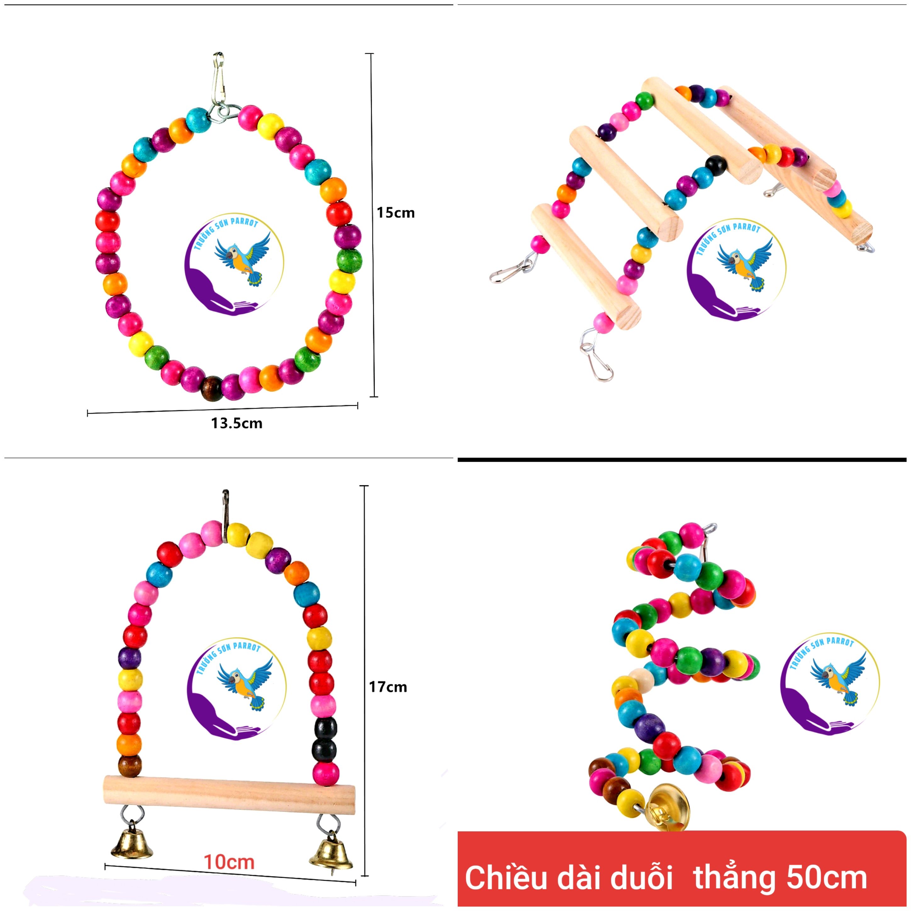 Bộ 6 món đồ chơi như hình treo lồng cho vẹt, sóc, chuột hamster và chim cảnh khác (mã 003).