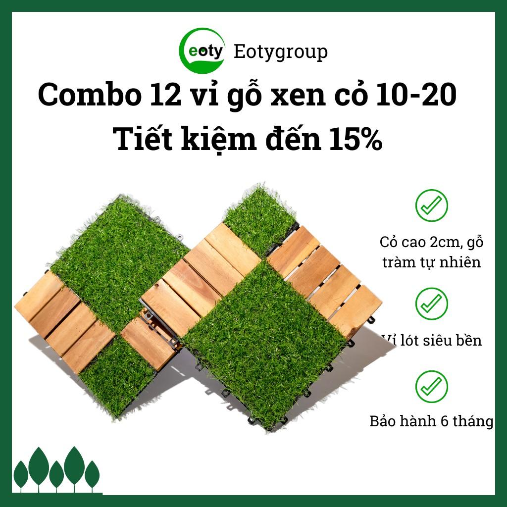 Combo 12 vỉ gỗ lót sàn kết hợp cỏ nhân tạo lót sàn ngoài trời, trong nhà,... thiết kế lạ