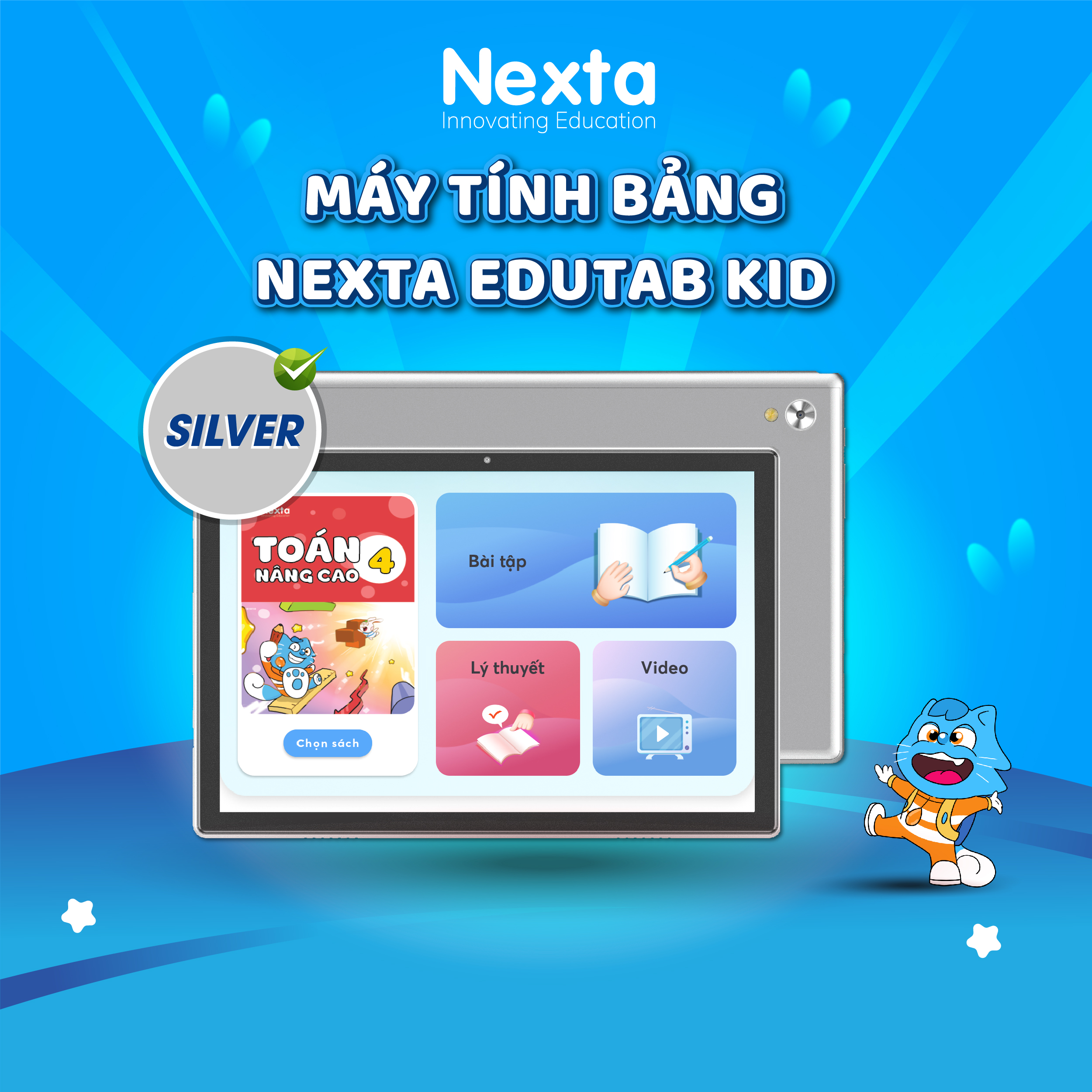 Máy tính bảng học tập giá rẻ Nexta Edutab Kid cho bé từ 5-8 tuổi, màn hình full HD 64GB, bao da, kính dán cường lực, hàng chính hãng