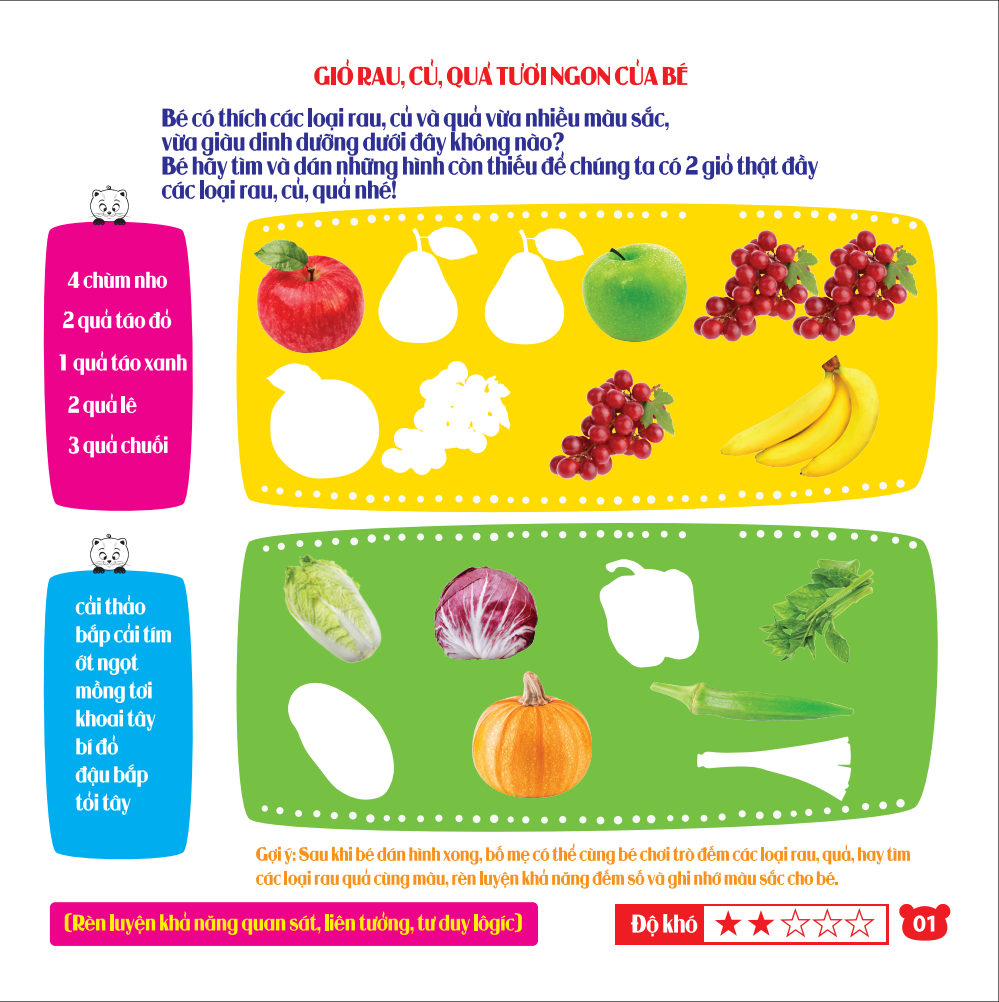 Rèn Luyện Phát Triển Trí Óc Cho Trẻ - Bóc Dán Hình Thông Minh IQ-EQ-CQ - Rau, Củ, Quả