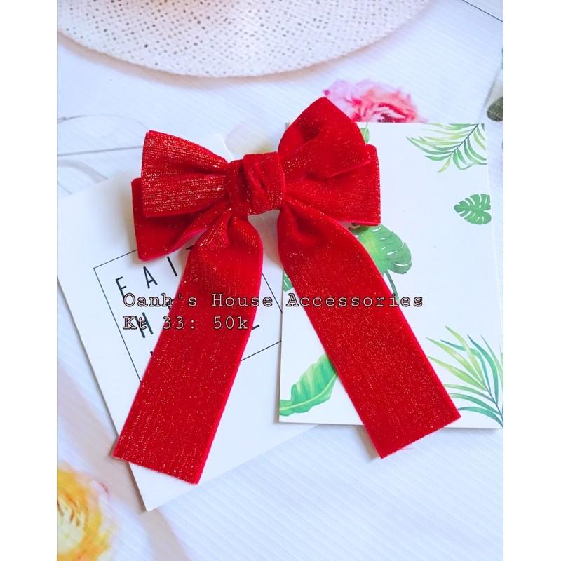 Kẹp nơ nhung kim tuyến bản to 2 tầng siêu xinh