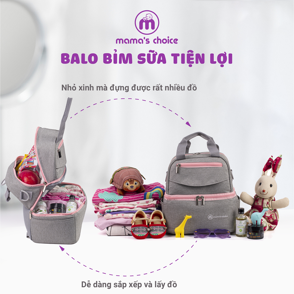 Balo Bỉm Sữa Giữ Nhiệt Mama’s Choice Đa Năng, Giữ Nhiệt Bình Sữa, Đựng Đồ Cho Mẹ Bé, Thiết Kế 2 Tầng, Chất Liệu Cao Cấp - Balo + 01 Đá Khô