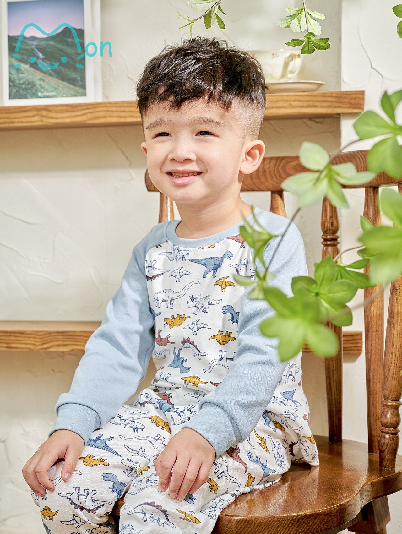 Bộ mặc nhà cho bé trai, bộ dài tay bé trai họa tiết khủng long, có thể mặc nhà, đi học, đi chơi MonBabies MST2272