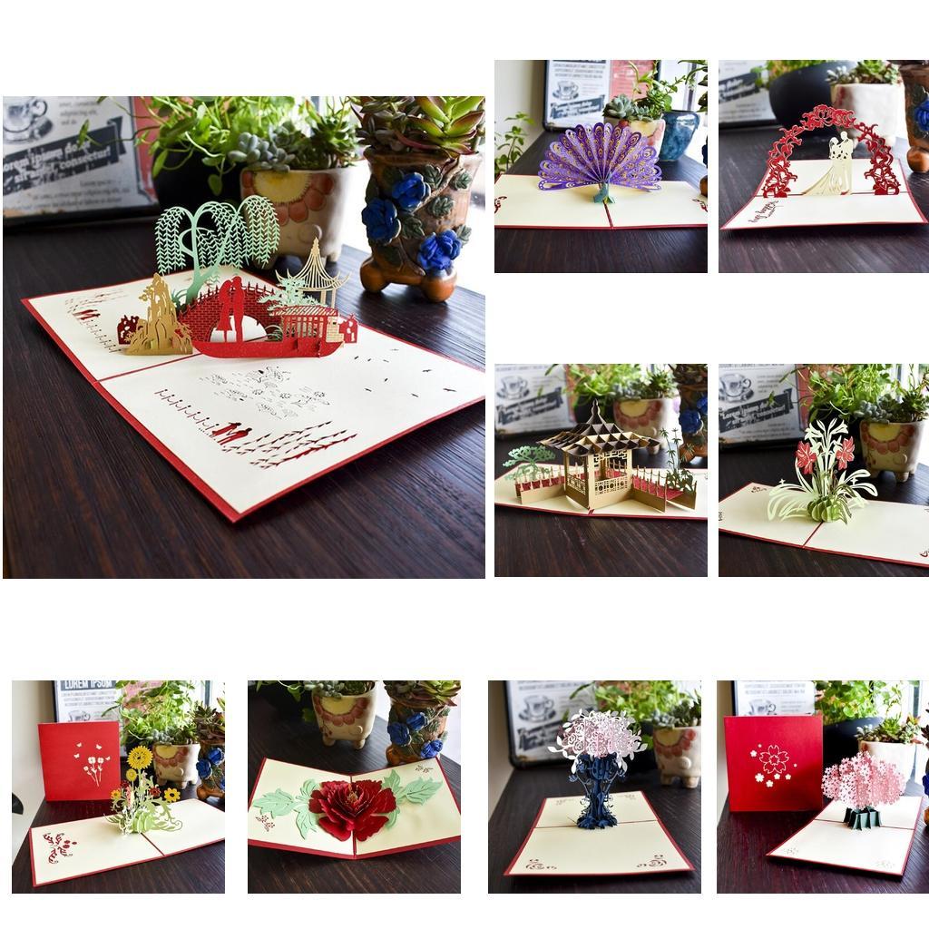 3D Up Greeting Cards Crafts Christmas Birthday Gift Cards Sakura