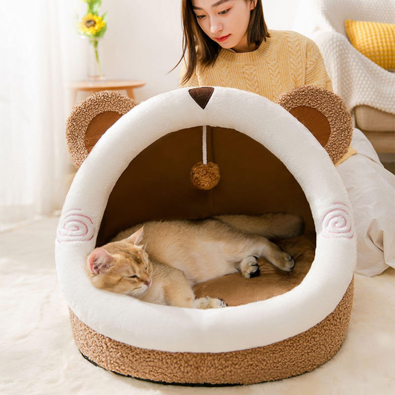 Cute Pet Cat Dog Cozy House Kennel Cave Sleeping Bed Soft Warm Nest House S