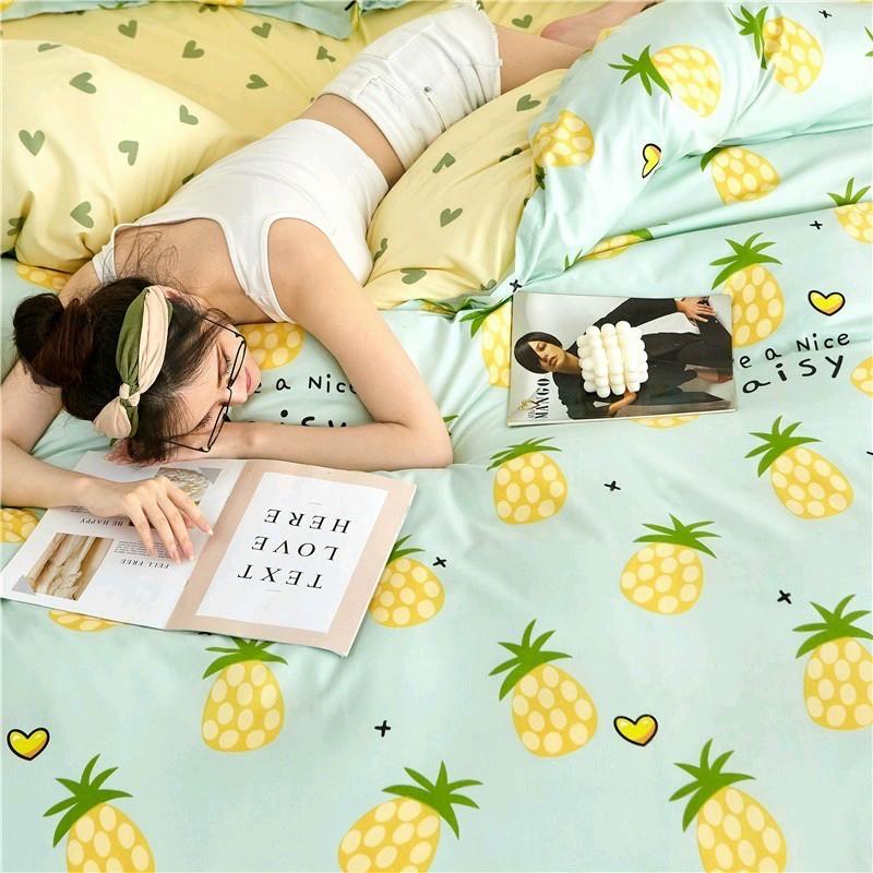 Bộ chăn ga gối Hàn Quốc dứa xanh vàng bo chun đủ kích thước