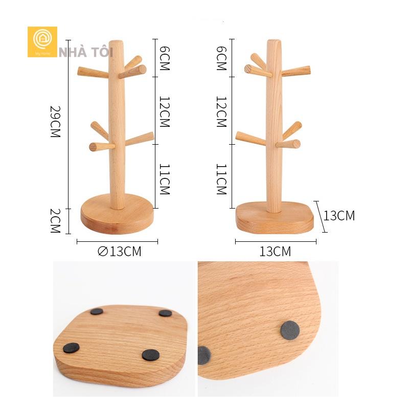 Giá treo cốc 6 móc gằng gỗ sồi để bàn, treo chìa khóa dễ dàng lắp đặt và di chuyển