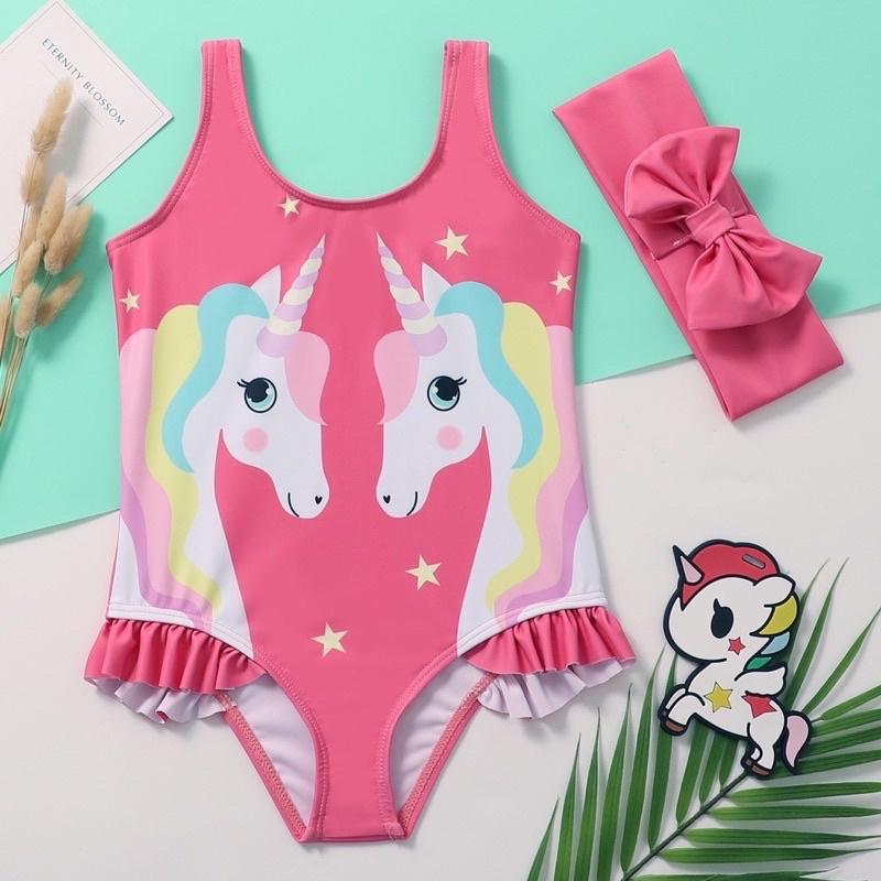 Bộ đồ bơi liền bé gái in hình pony/ hồng hạc/ vẹt hồng xinh xắn