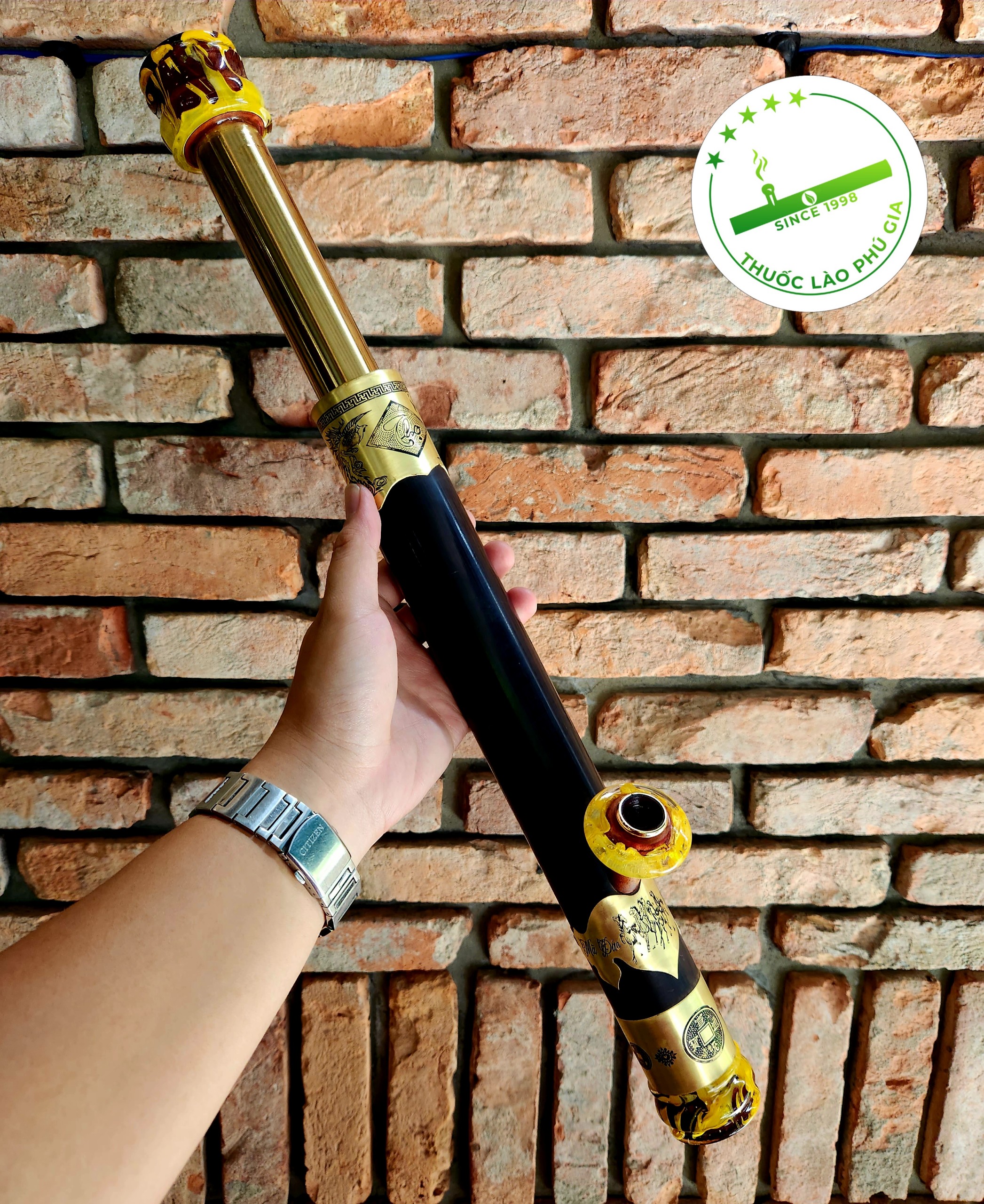 Điếu cày mini du lịch trúc rút loại full ngọc VIP - Tặng kèm 1 gói thuốc đồng tôm mộc loại đậm say hảo hạng