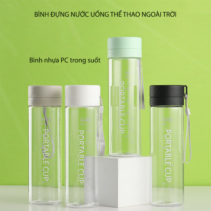 Bình đựng nước uống thể thao, dã ngoại đa năng, dung tích lớn 600-800ml, bằng nhựa PC