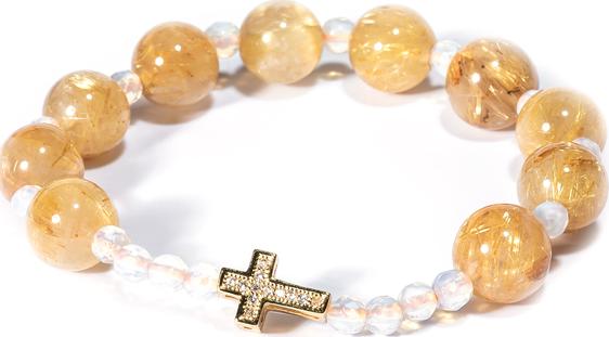 Vòng chuỗi mân côi thạch anh tóc vàng 10mm mix xà cừ trắng YRQ02 - Vietgemstones