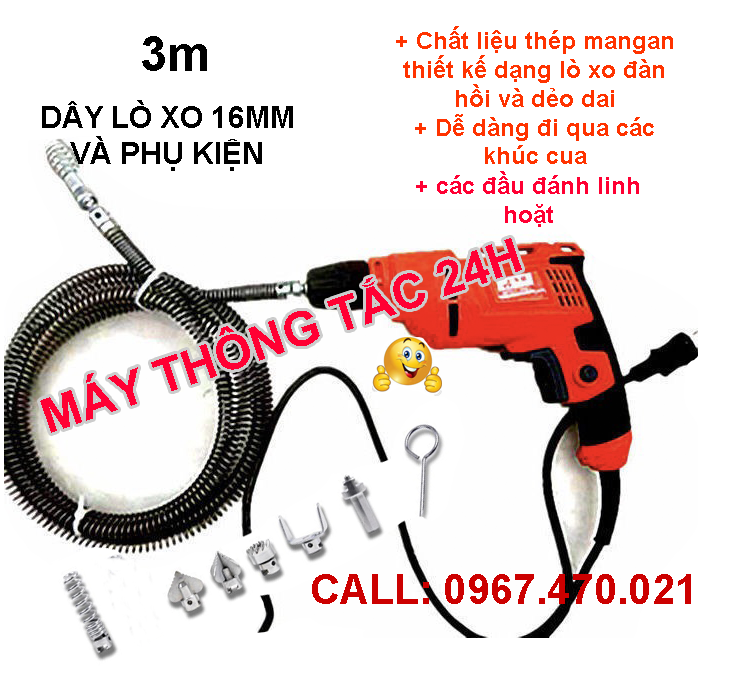 Dây thông tắc cống lò xo đa năng  dùng cho máy khoan dài 3m