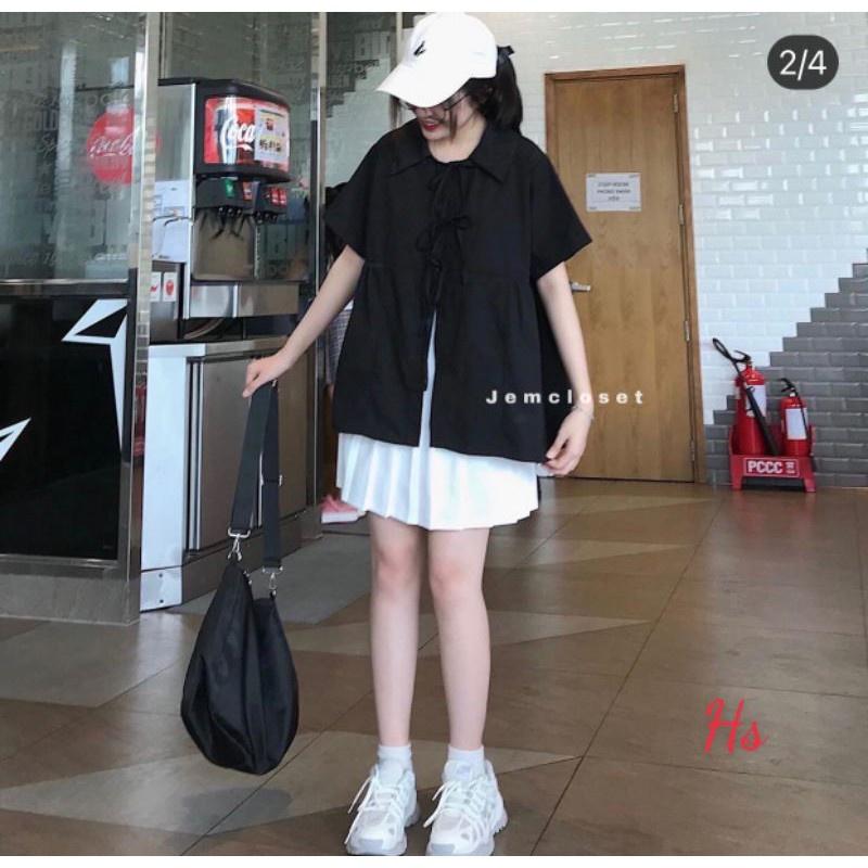 Áo Babydoll Nữ Cổ Bẻ Buộc Dây - Áo Sơ Mi Nữ Dáng Rộng Thời Trang và Đáng Yêu