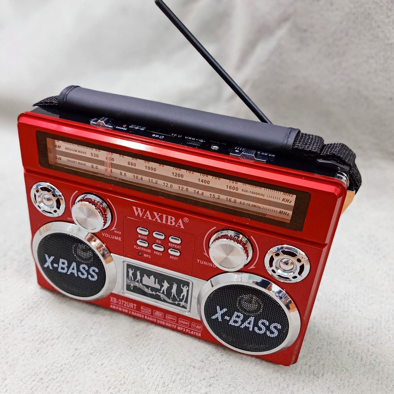 ĐÀI RADIO WAXIBA 372URT BẮT SÓNG FM/AM/SW KHỎE – NGHE NHẠC TỪ USB THẺ NHỚ – LOA EXTRA BASS STEREO Hàng chính Hãng