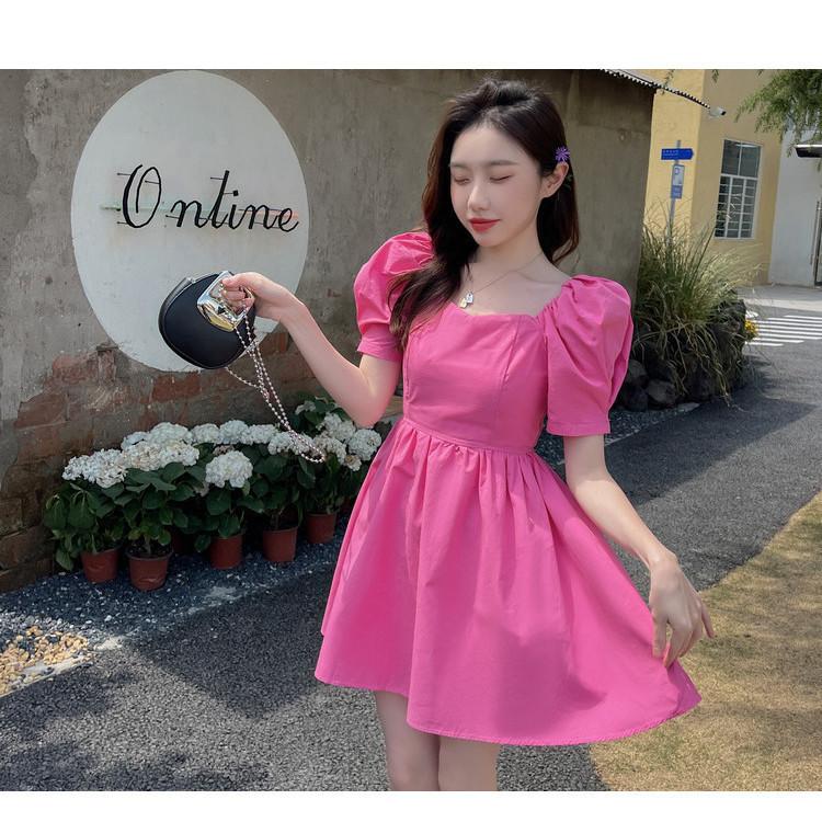 DIYIWEI 2023 Mùa hè Hàn Quốc phiên bản Pháp Vintage Orange Terrier Bowknot Thu hẹp eo Hiển thị Skinny Short Dress Cô gái nhỏ