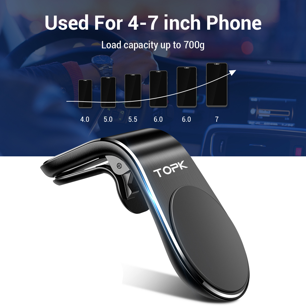 Giá nam châm gắn điện thoại trên ô tô TOPK D11 thiết bị định vị GPS dùng cho iPhone Samsung Xiaomi Huawei - INTL - Hàng chính hãng