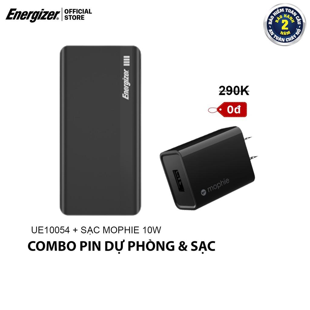 Combo pin dự phòng Energizer 10000mAh UE10054 + Cốc sạc Mophie 10W - Hàng chính hãng