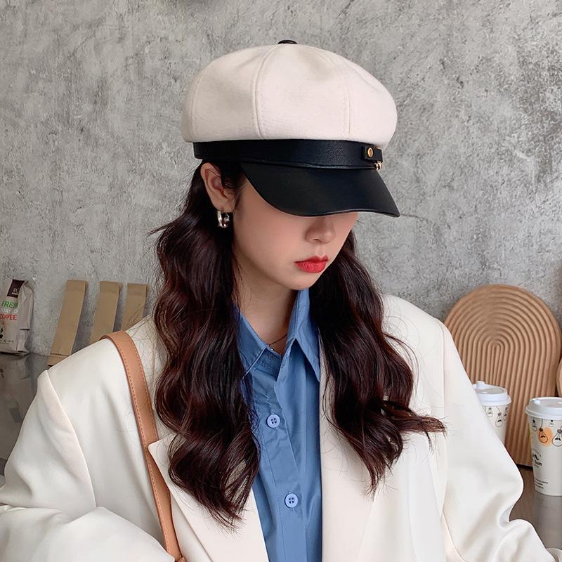 Nữ Nón Phẳng Bộ Đội Mũ Quân Đội Mùa Xuân, Mùa Thu PU Hình Bát Giác Nắp Chắc Chắn Bằng Màu Quân Sự Hàng Đầu Nón Sinh Viên Trẻ nón Nữ