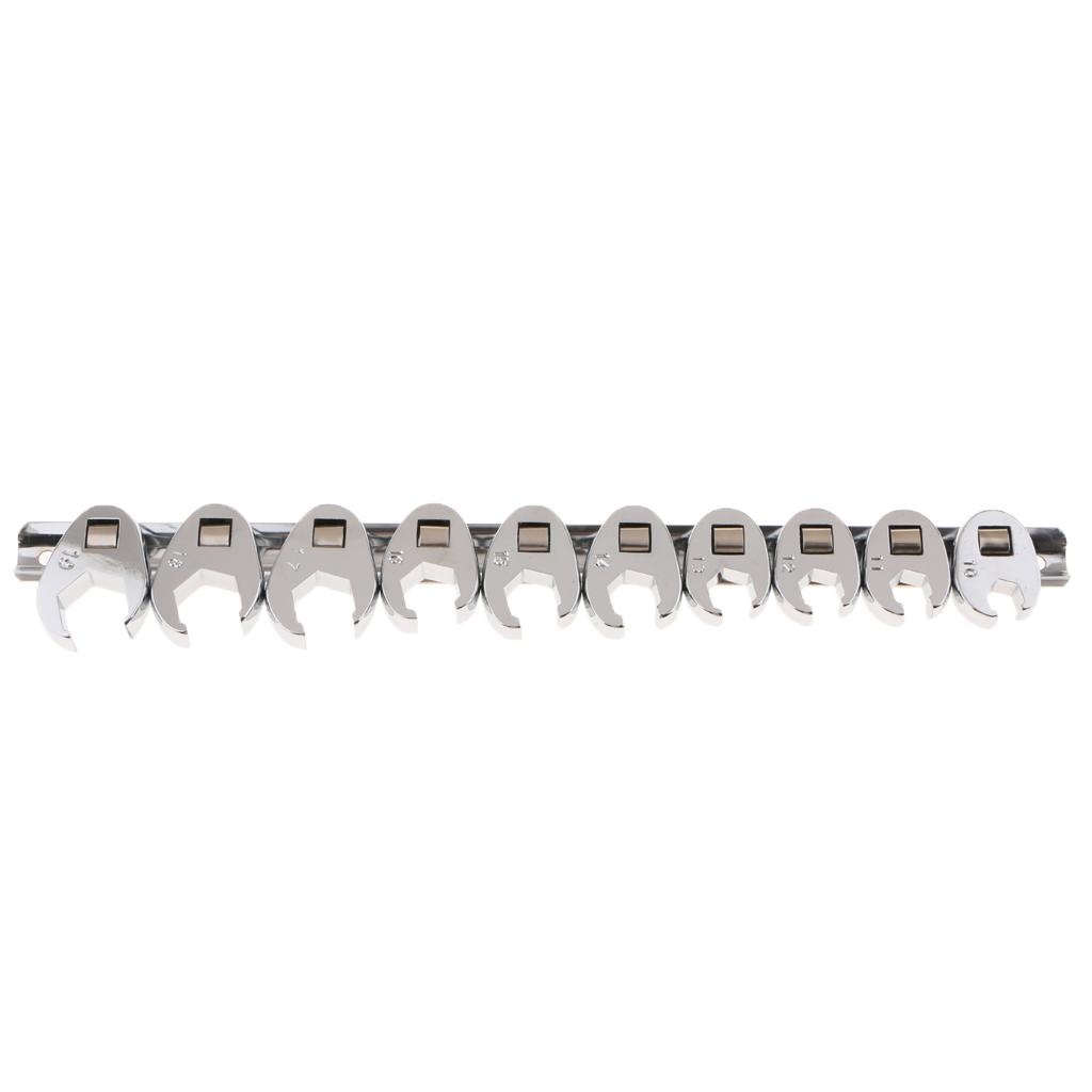 10 Pieces Drive 10-19mm Metric  Nut Crowfoot Hex Wrench Set Silver