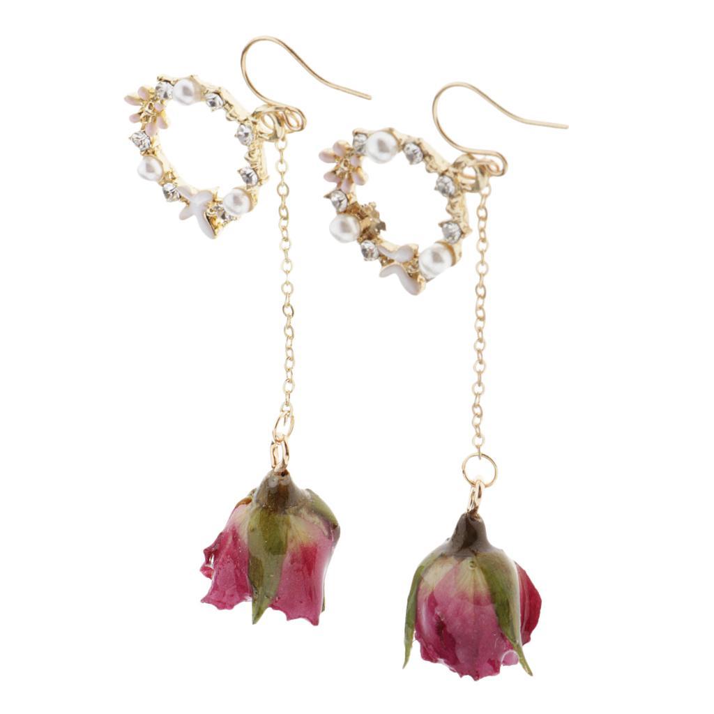 2pcs  Flower Bud Dangle Earrings Pearl Beaded Earbob