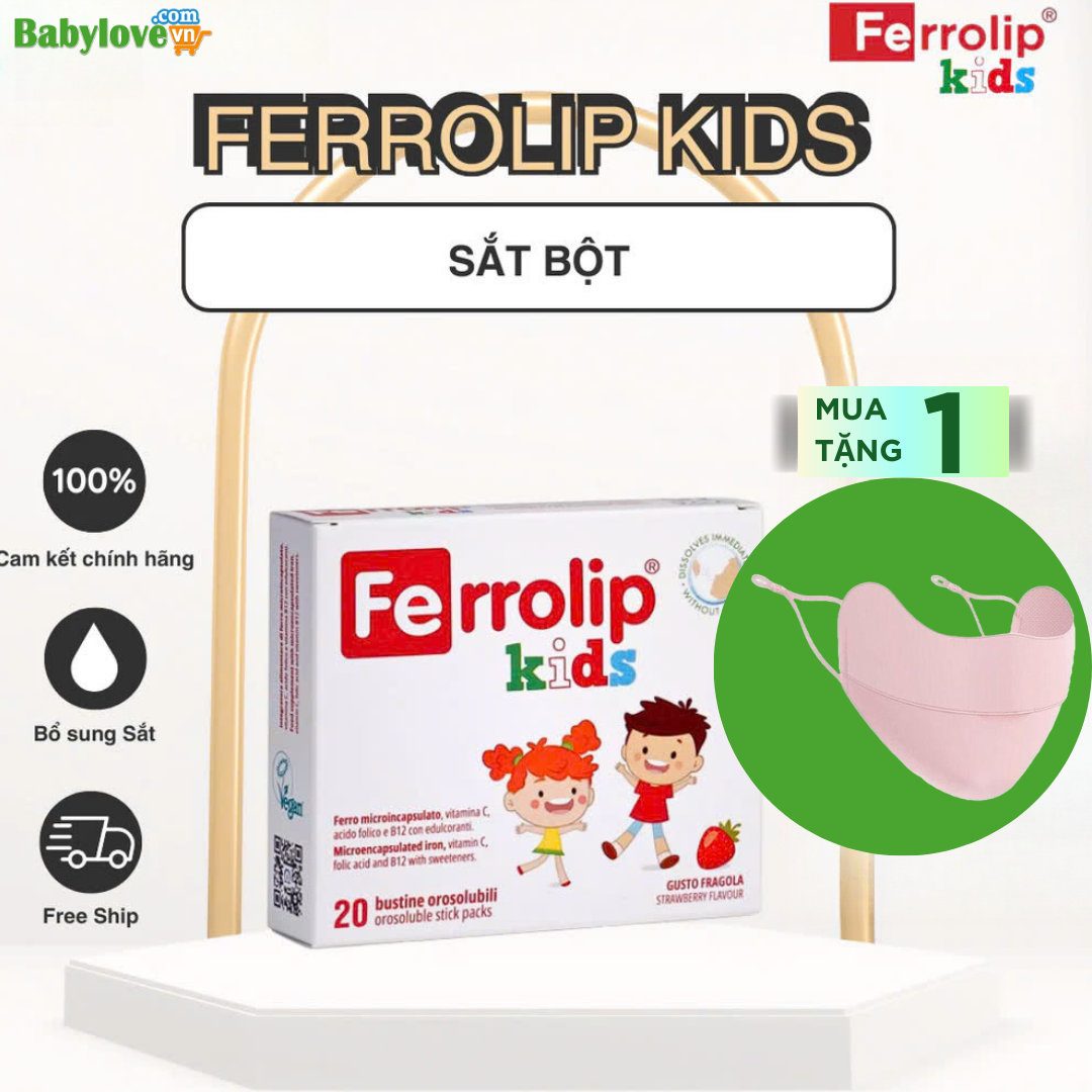Sắt bột Ferrolip Kids Hộp 20gx1.5g bổ sung vitamin C, axit folic và vitamin B12 cho bé