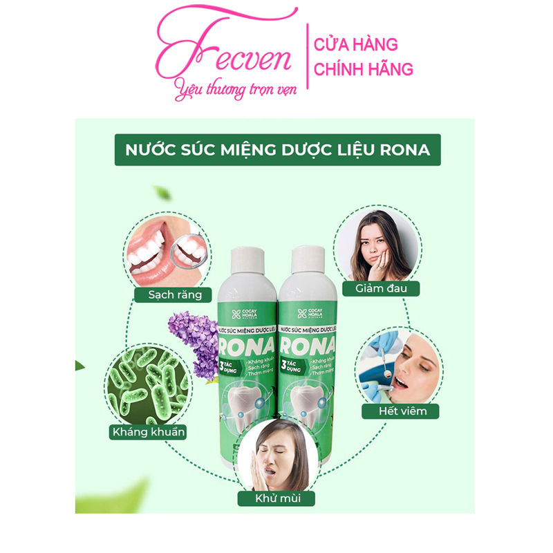 Combo 5 Chai Nước Súc Miệng Dược Liệu Rona Cocayhoala Sạch Răng - Khử Mùi Hôi - Ngừa Viêm Lợi, Không Cồn + Tặng 1 Nước Súc Miệng Dược Liệu Rona Cocayhoala 180ml