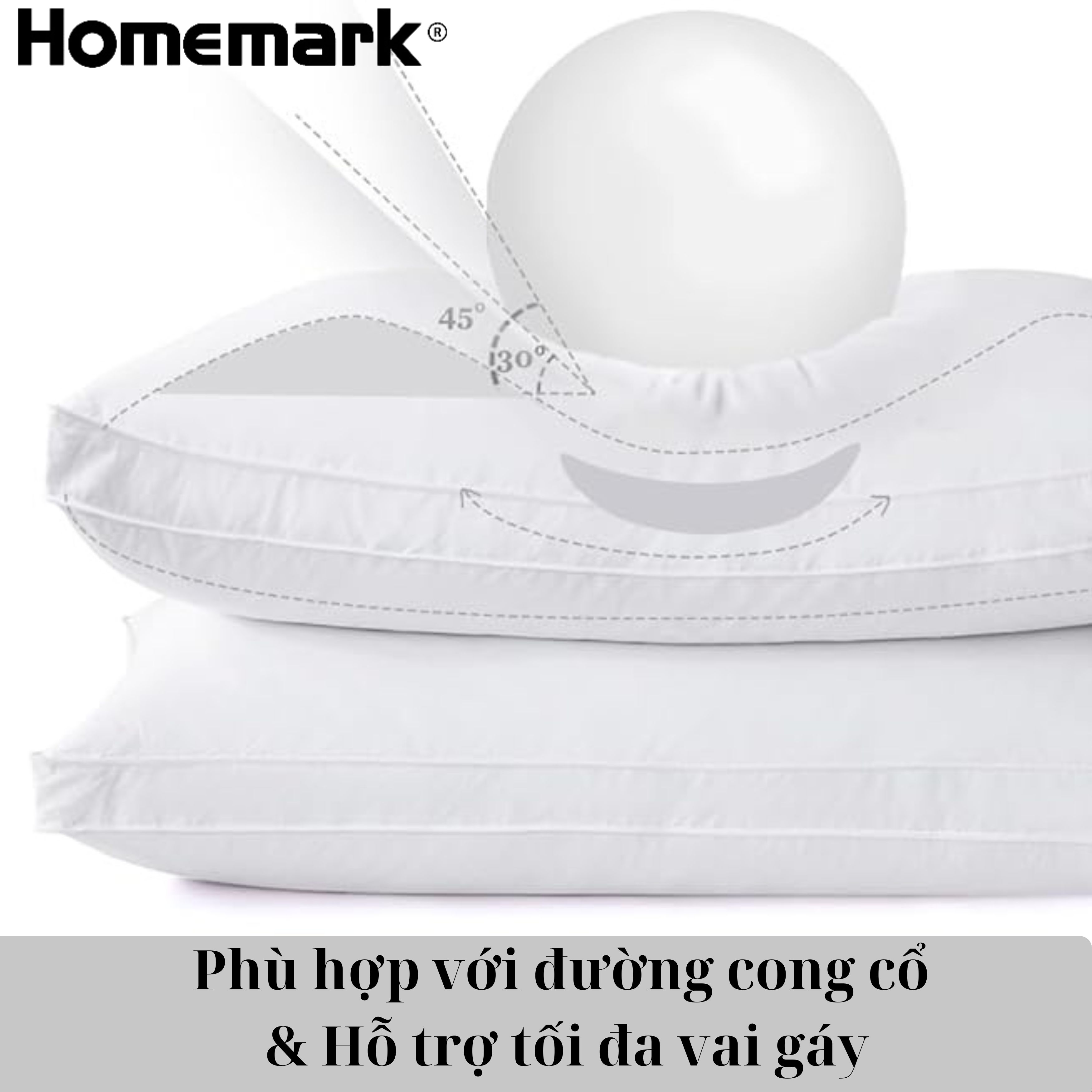 Ruột Gối Lông Vũ Nhân Tạo Homemark - Êm Ái, Thoáng Khí, Chống Bám Bụi, Chống Xẹp Lún, Hỗ Trợ Giấc Ngủ Ngon - 50x70cm