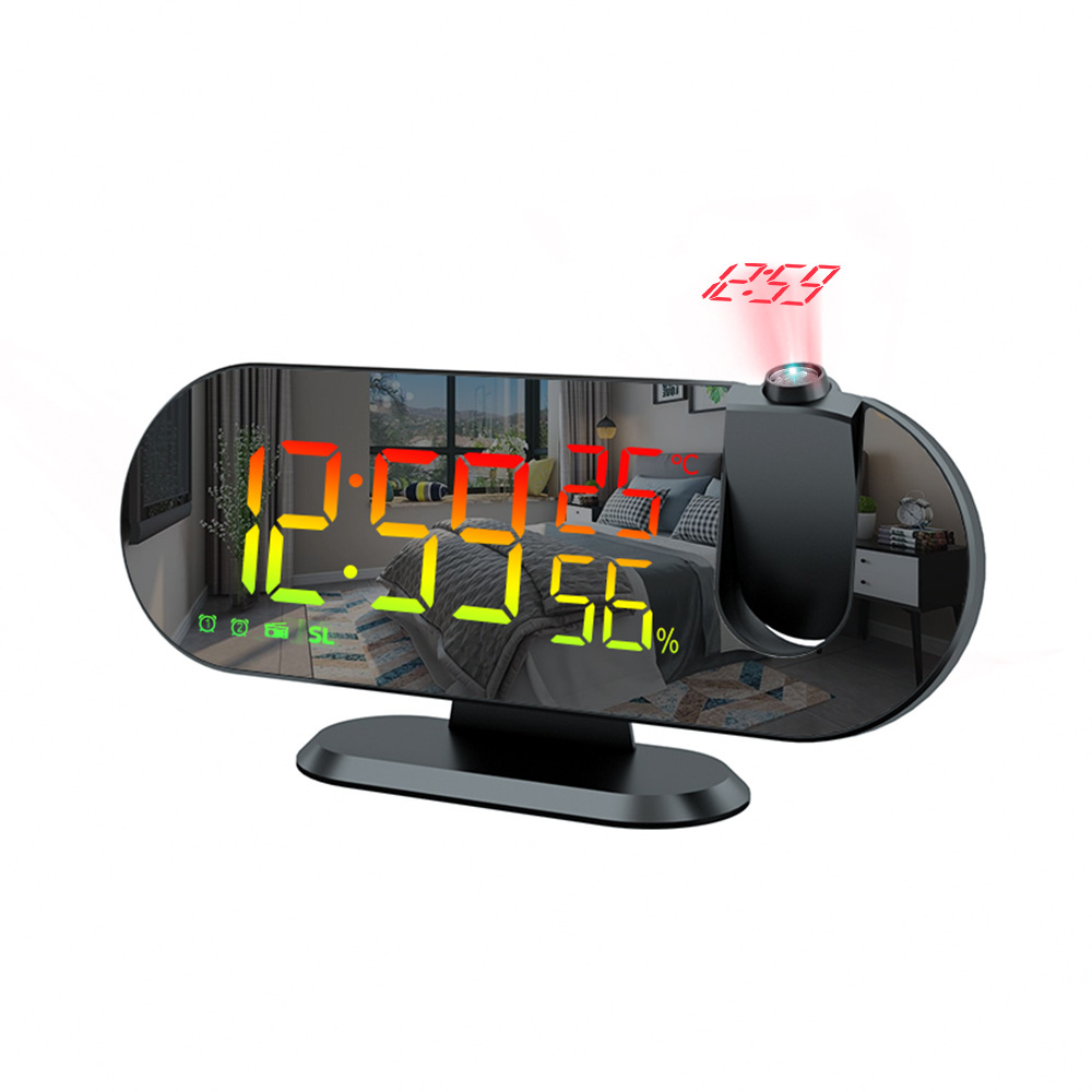 Đồng hồ kỹ thuật số hiển thị nhiều thông tin với màn hình led GRB chức năng chiếu thời gian lên tường, hỗ trợ sạc pin điện thoại, radio FM báo thức