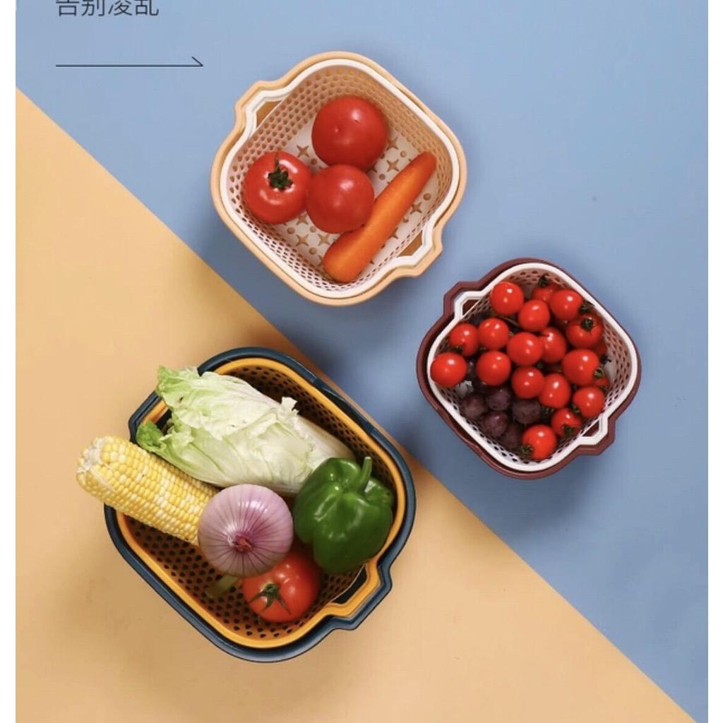Set 6 món rổ kèm chậu bộ 3 rổ và chậu, thau nhựa rửa rau củ đựng hoa quả trái cây 2 lớp hình tròn chất liệu nhựa PP