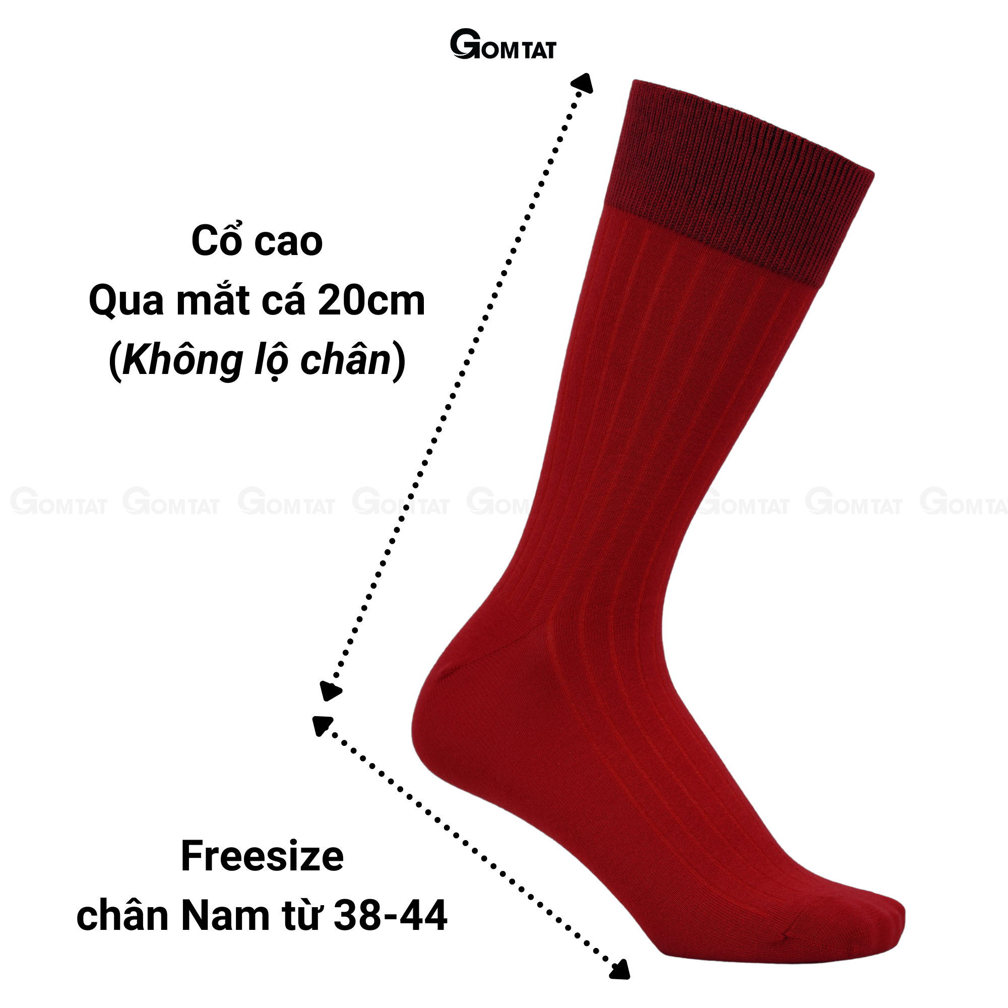 Tất giày tây họa tiết gân chìm màu đỏ, tất cổ cao Nam cao cấp, chất cotton hút ẩm, thoáng khí - GOMTAT-TAYGANCHIM-DO