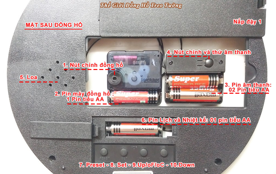 Đồng hồ NHẠC CHUÔNG Báo Giờ EASTAR Kim Trôi có 16 ĐIỆU NHẠC GÕ, Lịch Vạn Niên và Nhiệt Kế Điện tử - Tặng 4 Pin Maxell