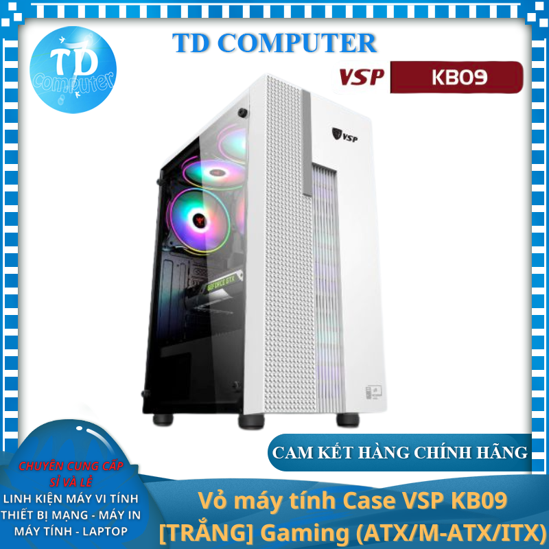 Vỏ máy tính Case VSP KB09 [TRẮNG] Gaming (ATX/M-ATX/ITX) Kính cường lực (Không kèm FAN) - Hàng chính hãng VSP phân phối