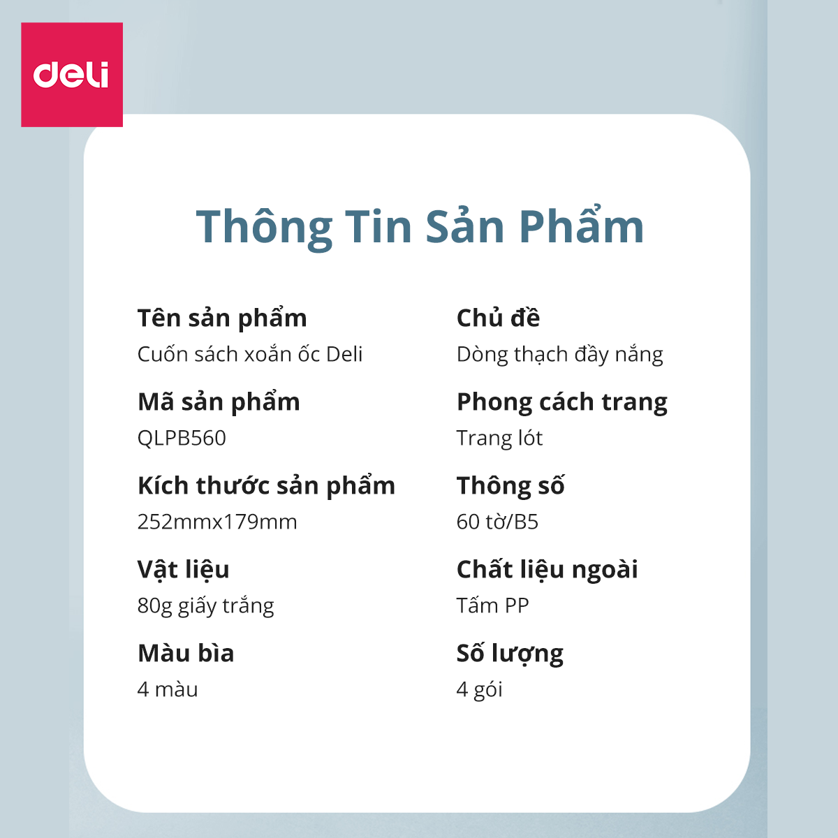 Sổ Tay Ghi Chép Lò Xo Bìa Nhựa A5 / B5 120 Trang 100 Trang 80 Gsm Kẻ Ngang Màu Pastel Deli - Phù Hợp Làm Sổ Kế Hoạch, Sổ Nhật Kí, Tập Vở Ghi Chép - QLPA560  QLPB560 VLPA550 VLPB550