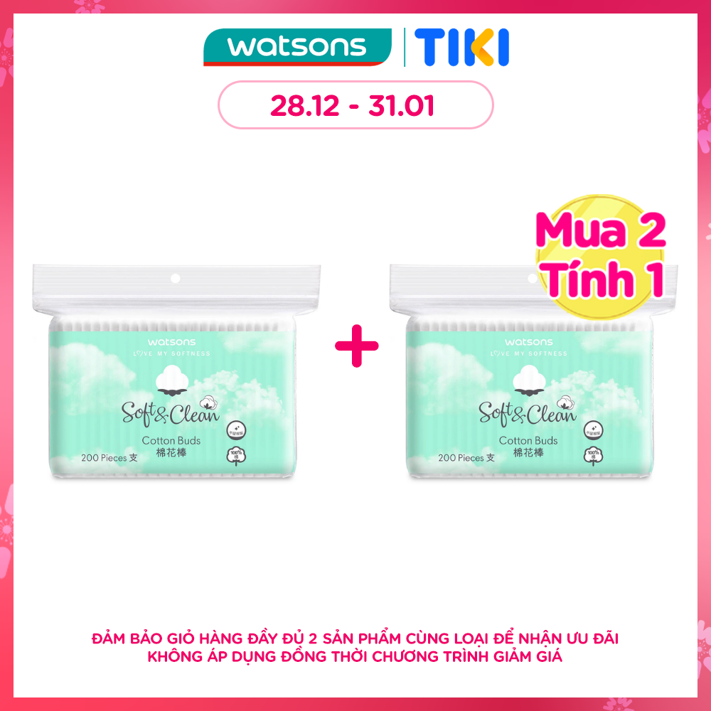 Bông Tăm Watsons Love My Softness Soft & Clean Cotton Buds 200 Cây