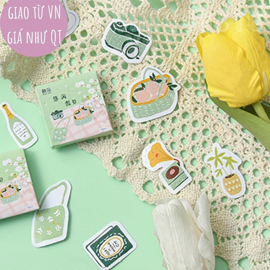 Hộp 46 sticker nhãn dán đáng yêu trang trí điện thoại vật dụng học tập gia đình Green Life ST130