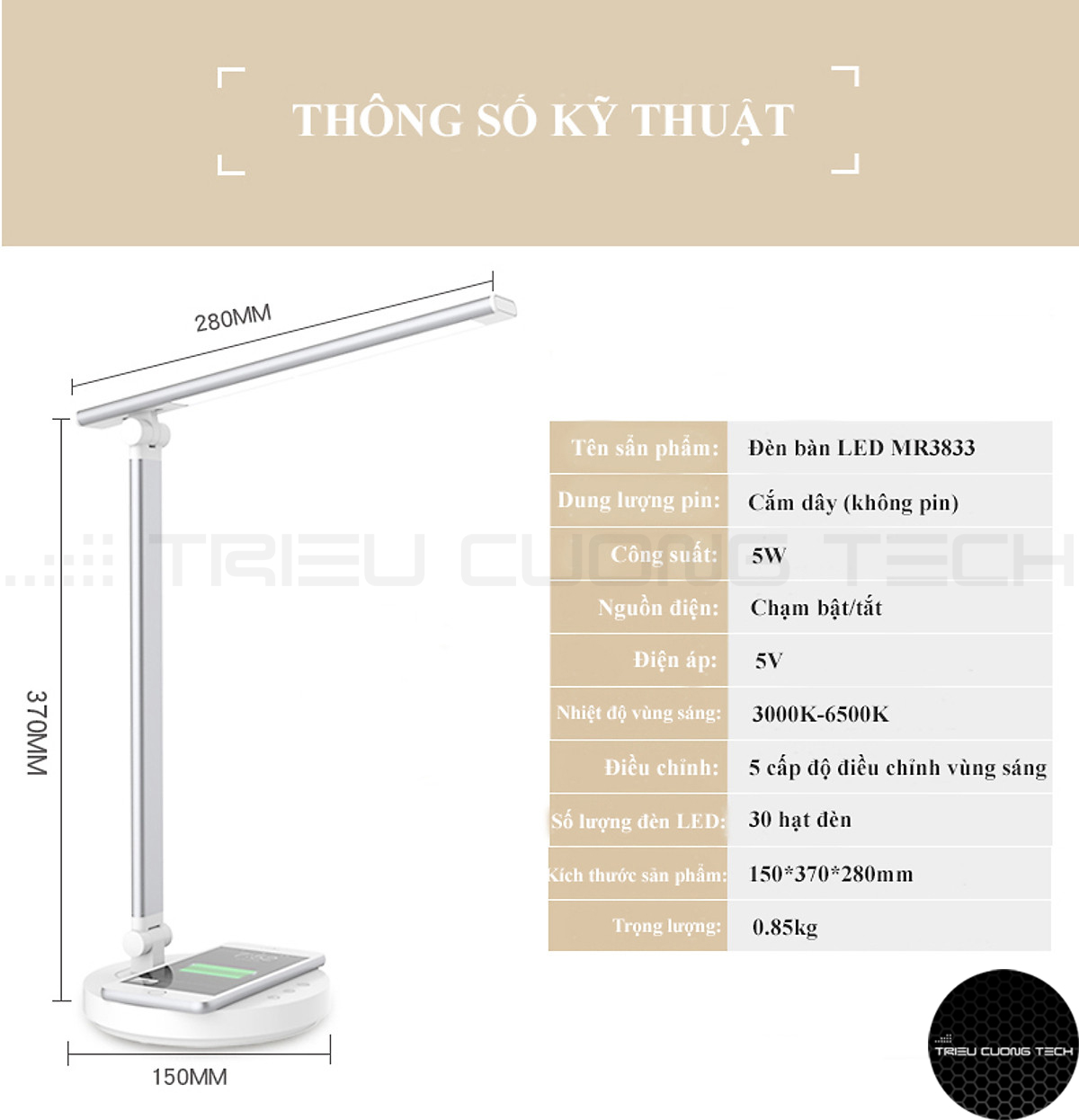 Đèn Led Bàn Đọc Sách Làm Việc Chống Cận - Cảm Ứng - Hỗ Trợ Sạc Không Dây - Điều Chỉnh Vùng Ánh Sáng Cho Sinh Viên - Học Sinh - Văn Phòng - Hàng Chính Hãng