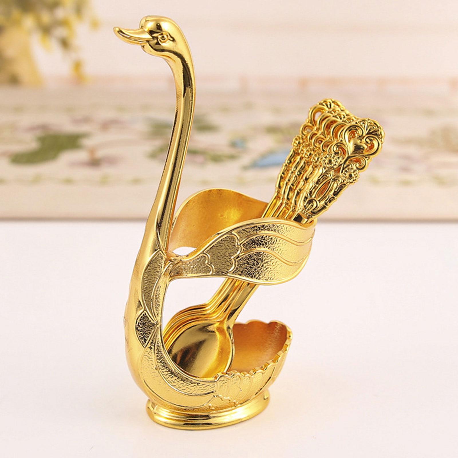 Creative Decorative Swan Base Holder Set Ice Cream Spoons Dinnerware Set for Restaurant Decor