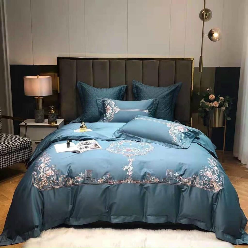 Bộ chăn ga gối Lụa thêu cao cấp 6 món ga trần bông- SALLYPHUONGMAI