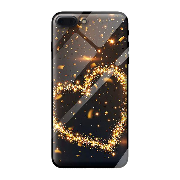 Ốp kính cường lực cho iPhone 7 Plus nền tim vàng 1 - Hàng chính hãng
