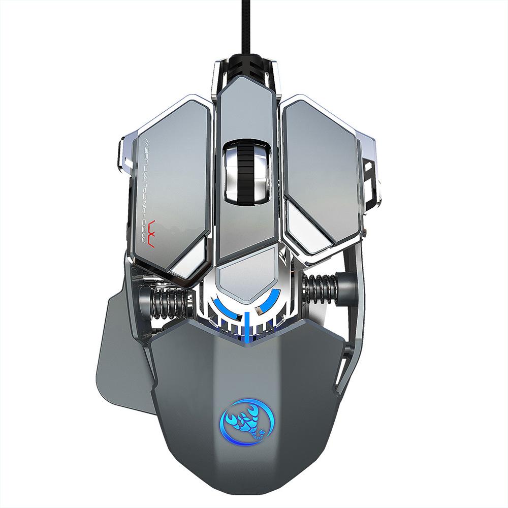 HXSJ J600 Wired Gaming Mouse Nine-key Macro Programming Mouse with Six Adjustable DPI Colorful RGB Light Effect Grey