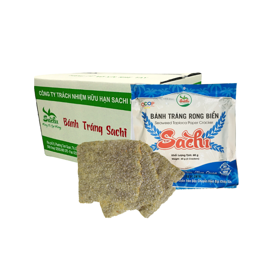 Thùng 25 Gói Loại 60Gram, Bánh Tráng Rong Biển Cao Cấp Nướng Sẵn Sachi