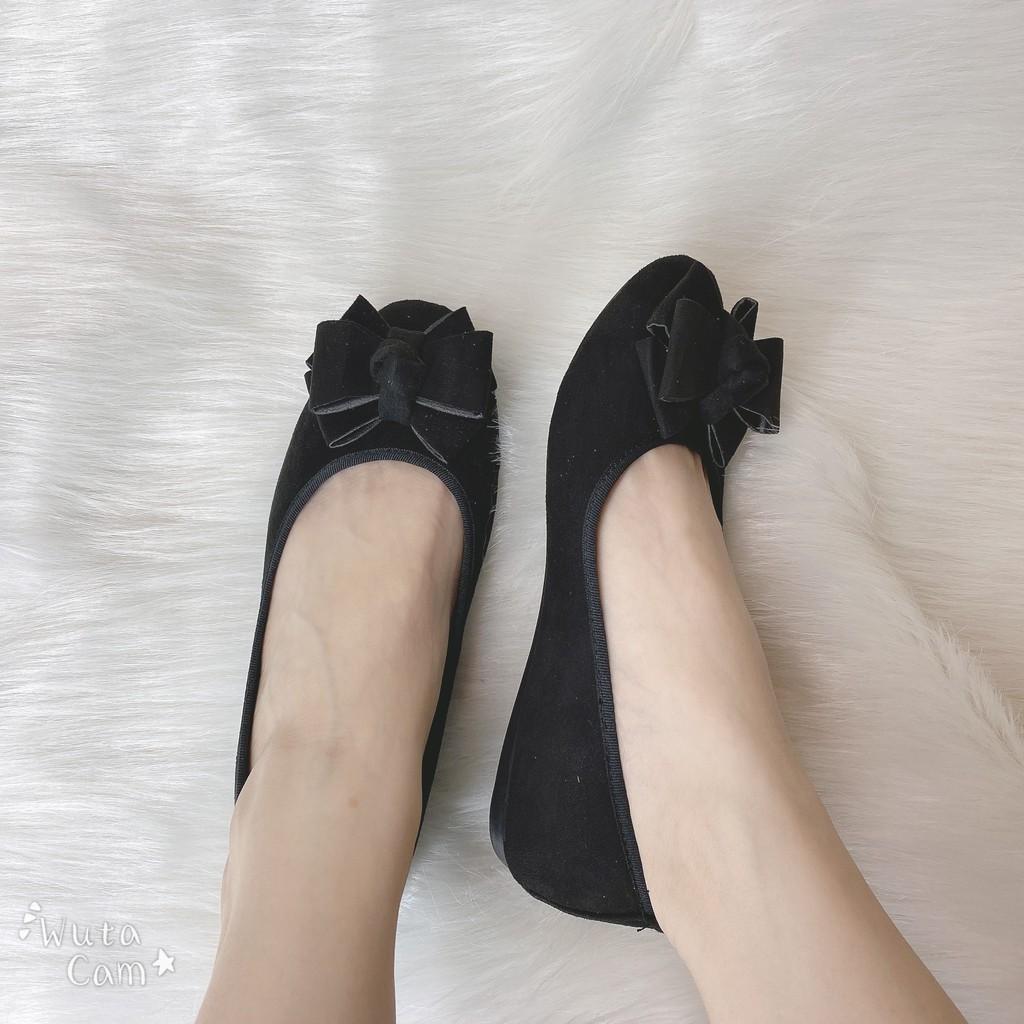 Giày Nữ Giày Búp Bê Vải Dạ Đế Bệt Thắt Nơ Mũi Tròn G20