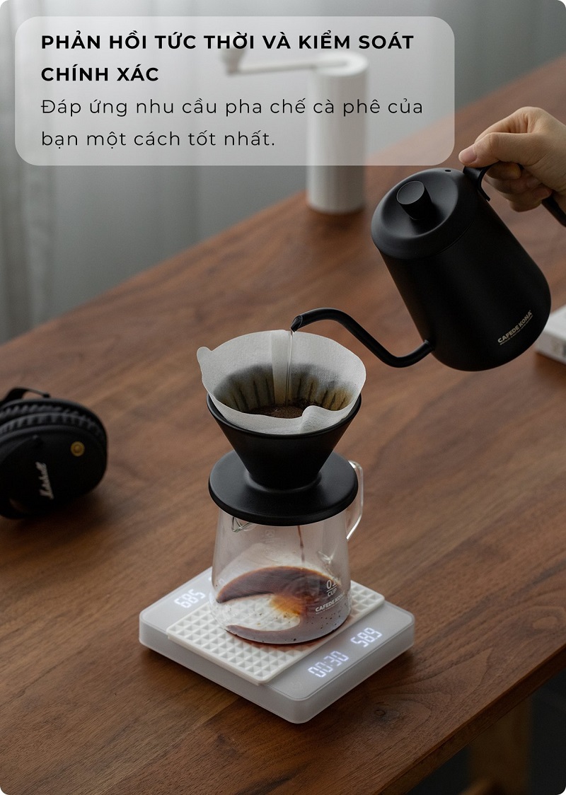 Cân điện tử GHOST 2 mặt cho pha chế cà phê đồ uống có đếm giờ CAFE DE KONA pin sạc