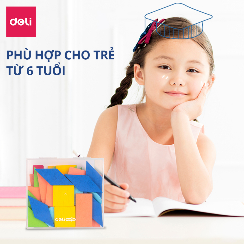 Bộ Đồ Chơi Lắp Ghép Hình Học Gỗ Cho Bé Deli - Luyện Tập Tư Duy Ghép Hình Tính Toán Màu Sắc - Đồ Chơi Sáng Tạo Thông Minh