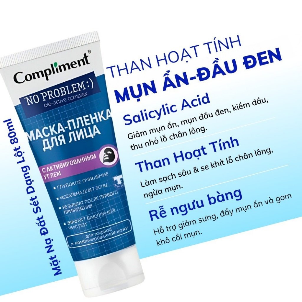 Mặt nạ than hoạt tính Compliment giảm mụn đầu đen, thải độc 80ml (VẠCH TÍM)